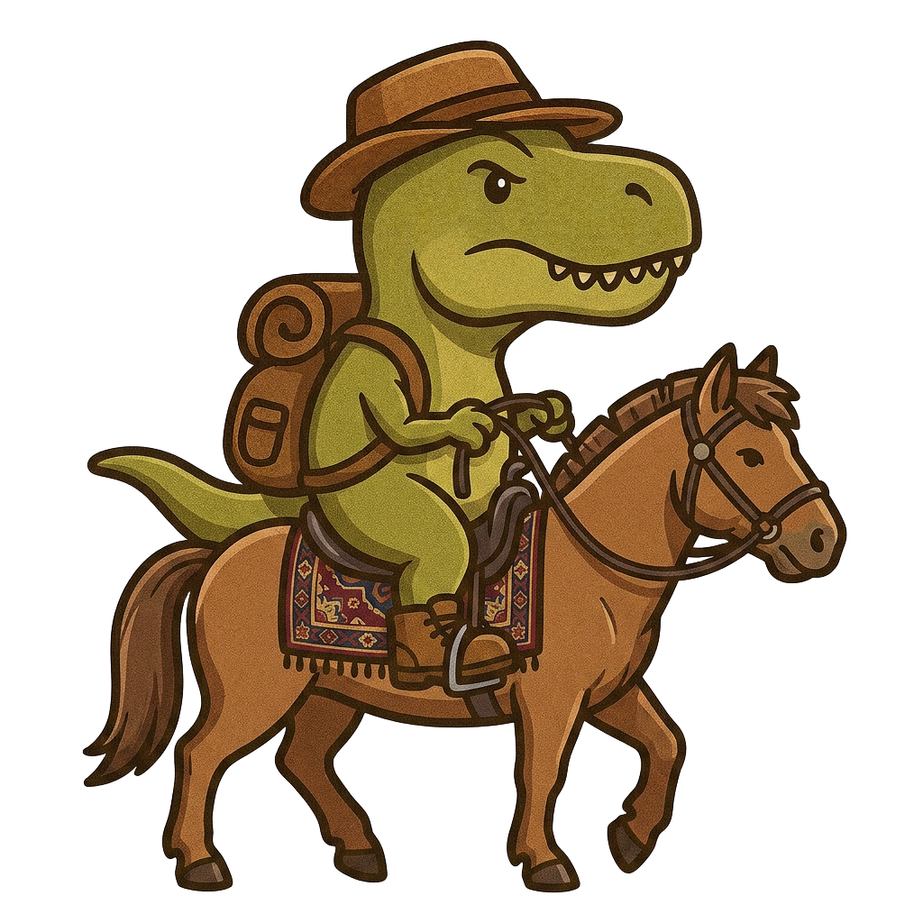 TREKS T. rex mascot — Horse trekking the jailoo